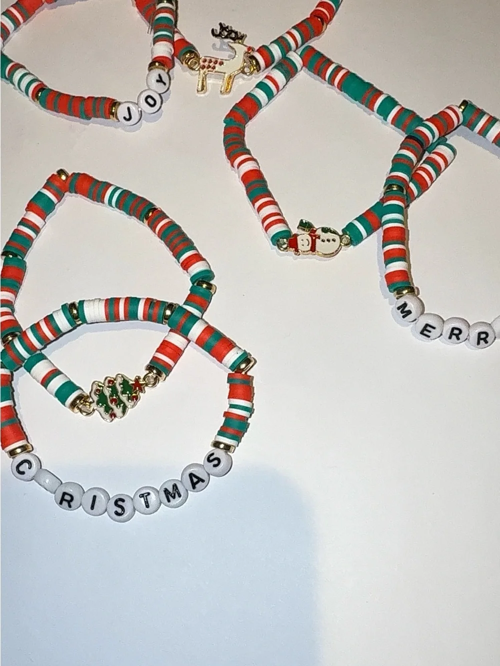 Christmas Polymer Clay Bead Bracelet Set | Festive Holiday Jewelry